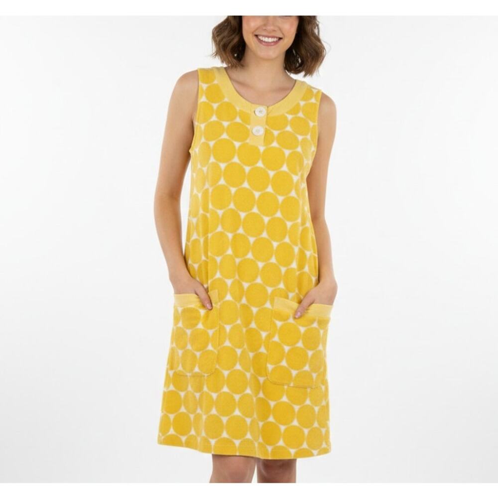 Boden Yellow Polka Dot Terry Cloth Towelling Beach Dress Coverup - Size US 10